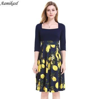 

2020 New Autumn Winter Womens Vintage Print Flora Tunic Pinup Wear To Work Office Casual Party A Line Skater Summer Dress