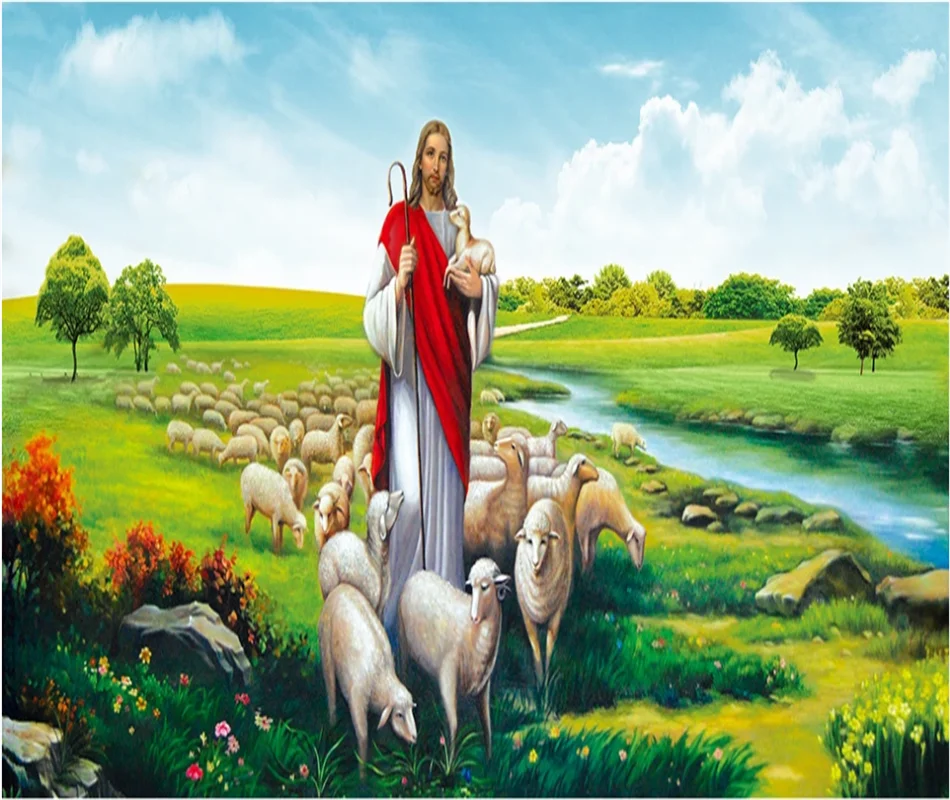 Xuesu Custom 8d Wallpaper Jesus Good Shepherd Illustration Living Room Background Wall Decoration Painting Wall Covering Wallpapers Aliexpress