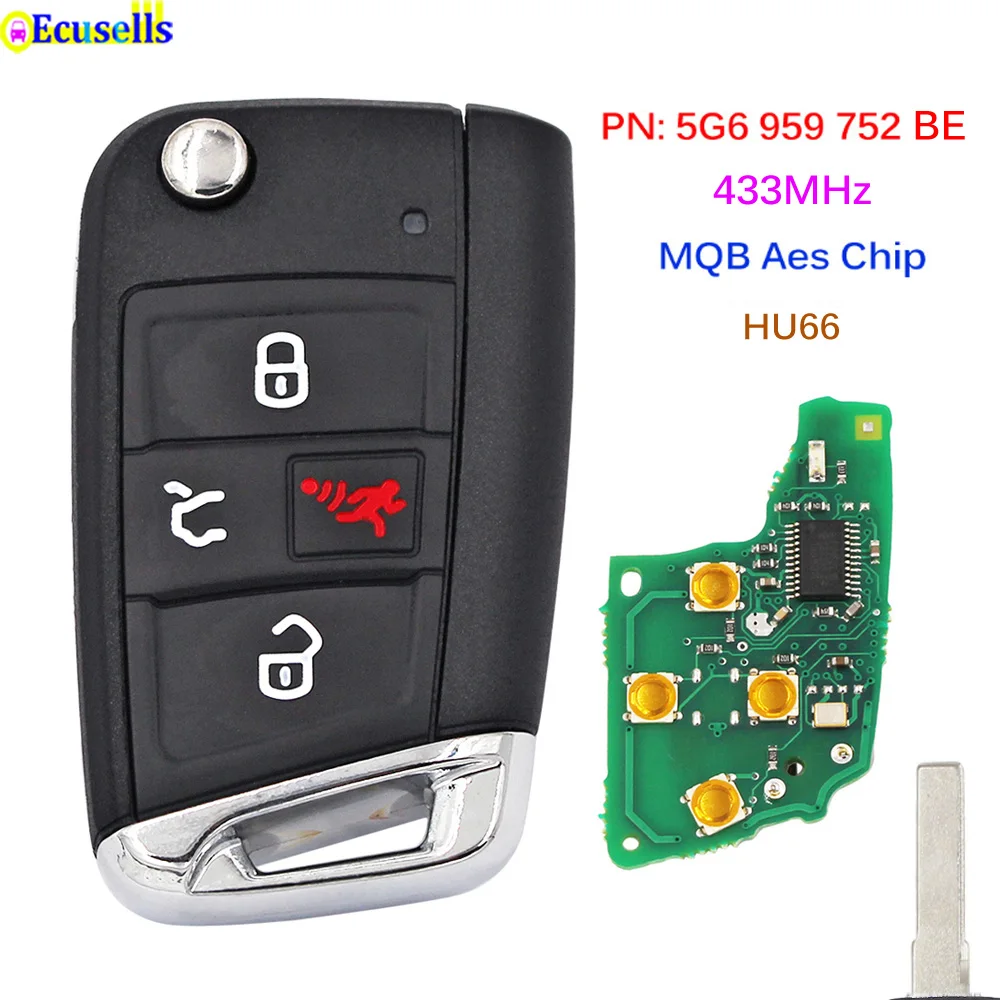 Умный дистанционный ключ ASK 433 МГц 3 + 1 кнопка чип MQB AES для VW Golf GTI Jetta Tiguan PN: 5G6 959 752 BM BE