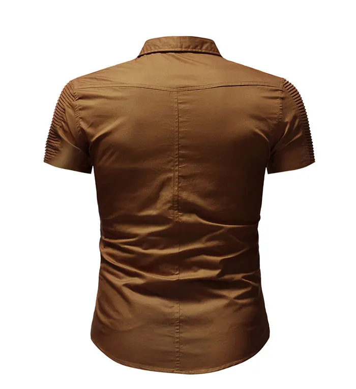 New Men Summer Fashion Short Sleeve Pocket Button Turn-down Collar Shirt Military Casual Slim Fit Male Denim Shirt Tops