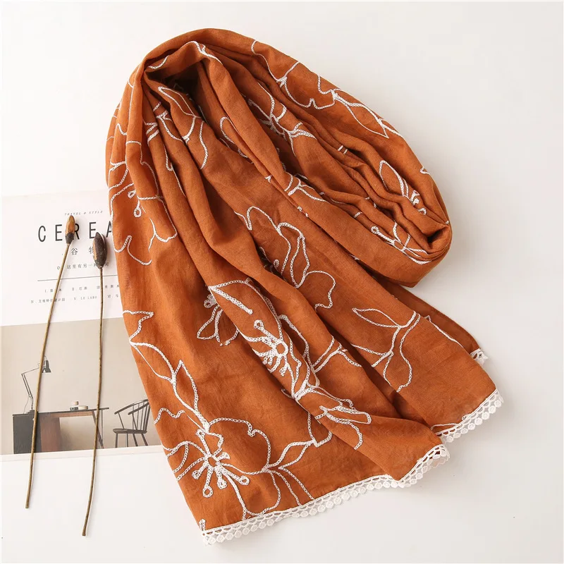 Herbst Winter Spitze Stich Floral Viskose Schal Dame Hohe Qualität Schals und Wraps Pashmina Stola Foulards Moslemisches Hijab 180*90Cm – Detail 5