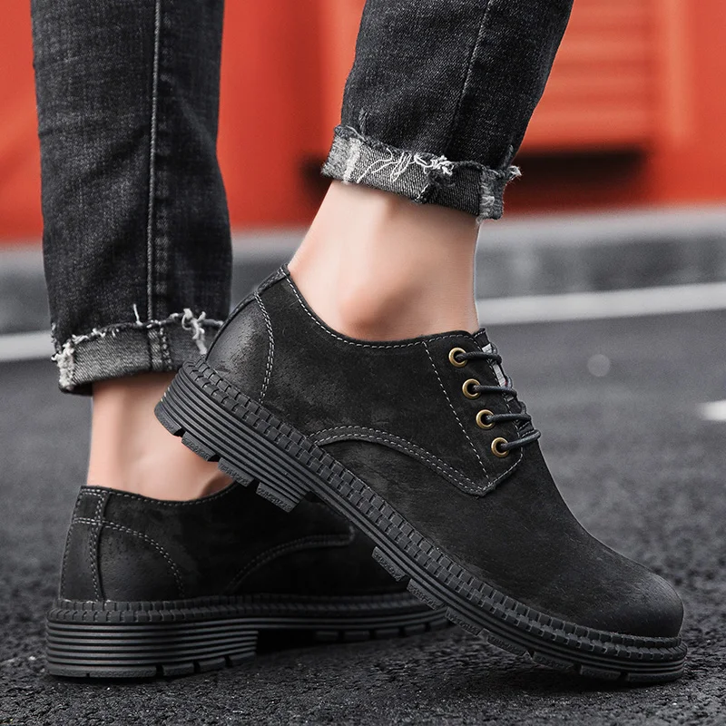 

2020 autumn and winter new leather shoes men's shoes all-match low-top shoes suede leather retro trendy shoes casual work shoes