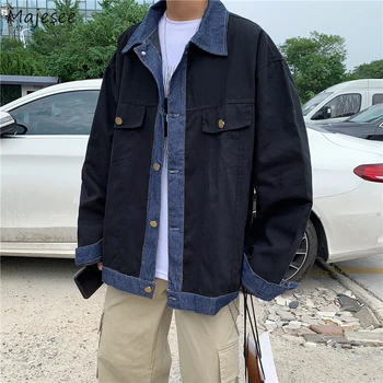 

Jackets Men Denim Patchwork Oversize All-match Mens Outwear Hip-hop Casual Comfortable High Quality Mens Coat Korean Style Daily