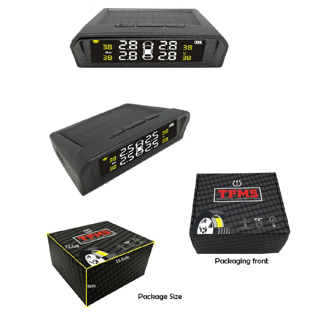 Автомобильная солнечная USB система контроля давления в шинах TPMS встроенный LCD