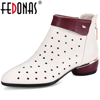 

FEDONAS 2020 Quality Fashion Women Sping Autumn Short Boots Classis Genuine Leather Chelsea Boots Party Shoes Woman Breathale