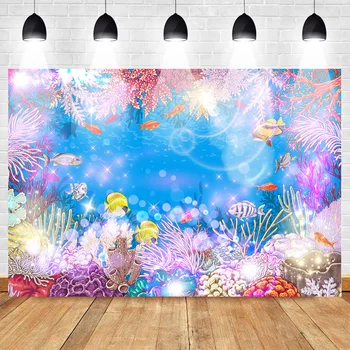 

Mehofoto Underwater Theme Photo Background Mermaid Birthday Party Backdrop Baby Shower Shiny Fish Background for Photo Booth