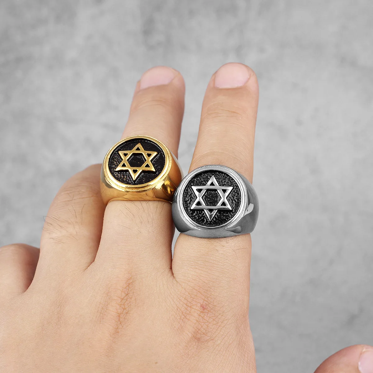Stainless Steel Ring Finger Ring Judaism Hexagram Star of David Stainless Steel Mens Rings Punk Hip Hop for Male Boy Biker Jewelry Creativity Gift
