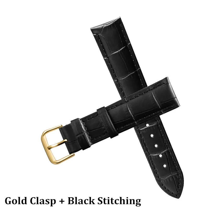 Gold Clasp Black B Ремешок для часов из натуральной кожи 12, 14, 16, 18, 20, 22 мм, универсальный ремешок с пряжкой, ремешок для наручных часов для брендовых часов Tissot Seiko - Цвет ремешка: Gold Clasp Black B