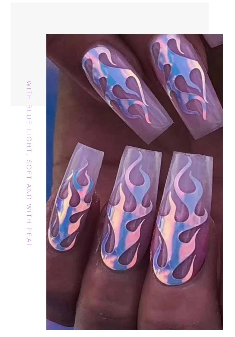 16 шт. Аврора пламя 3D стикер для ногтей s голографическое искусство ногтей клейкая наклейка цветные листья горка алфавит дизайн ногтей наклейки