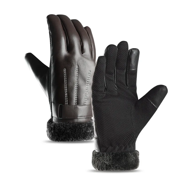 StyleC H10054 кожаные перчатки мужские зимние для верховой езды плюс бархатные рукавички ветрозащитный водонепроницаемый Сенсорный экран тепловой Спорт на открытом воздухе муфта - Цвет: StyleC