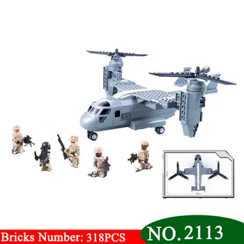 

Decool 2113 318pcs police assembly aircraft model warfare Osprey helicopter assembly building blocks for lepins military set LPS