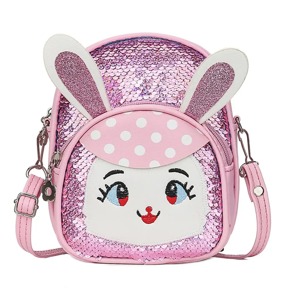Детский Повседневный Рюкзак для девочек с милыми заячьими ушками и блестками; школьный рюкзак для девочек из искусственной кожи; сумки на плечо - Цвет: C-pink