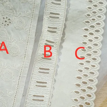

3 Yards Beige Retro Embroidery Hollow Out Cotton Lace Trim Floral Scalloped Eyelets Trim DIY Handmade sewing for Bridal Dress