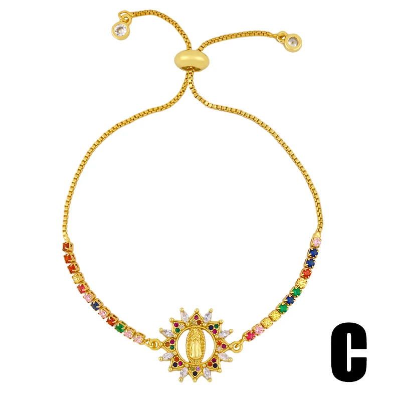 FLOLA Multicolor Virgin Mary Bracelets Women Crystal Bracelets Gold Plated Christian Jewelry virgen de guadalupe brtc09 bracelet jewelry