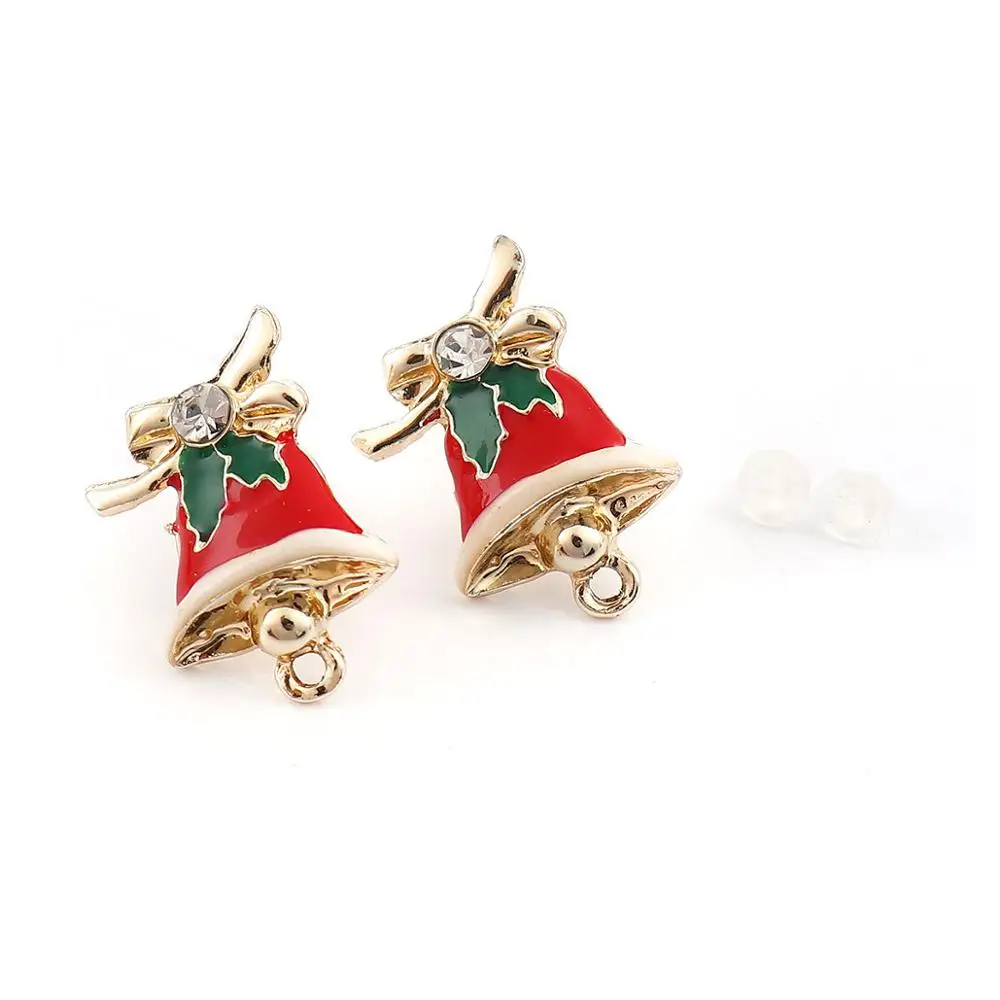 

Doreen Box 10 PCs Christmas Ear Post Stud Earrings Findings Zinc Based Alloy Jingle Bell Golden d Red & Green Enamel Jewelry
