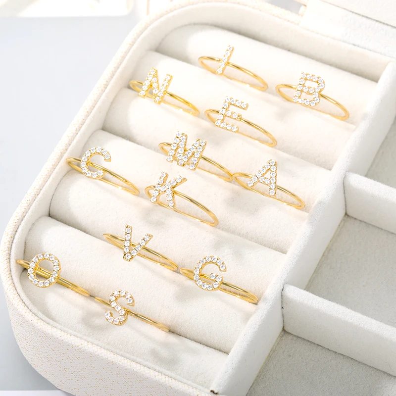 Name Initial Gold Zircon A-Z 26 English Alphabet Rings For Women Jewelry Fashion Stackable Couples Men's Wholesale | Украшения и