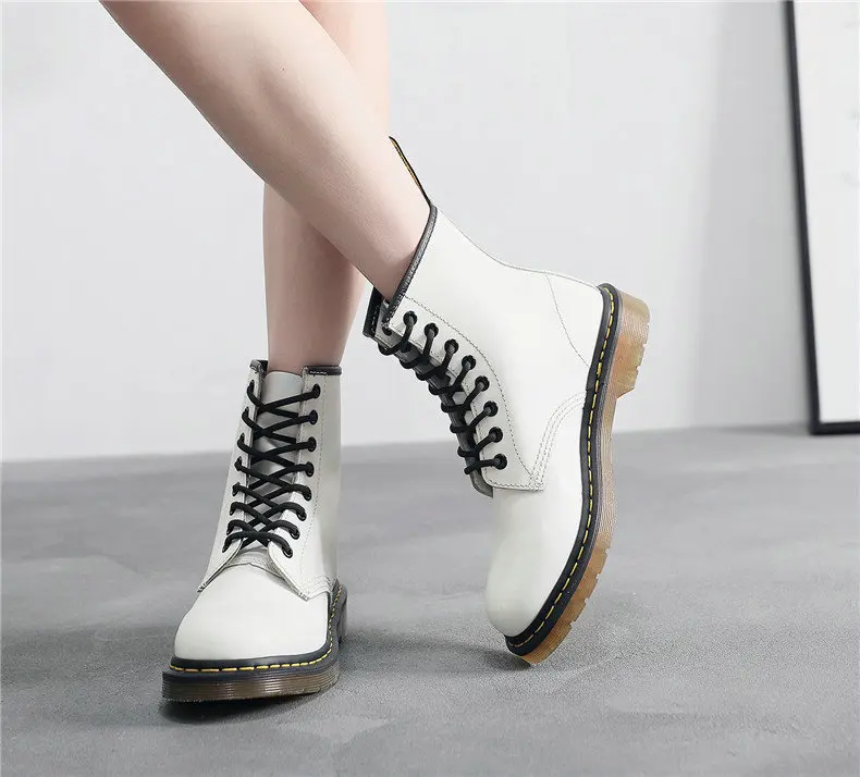 Новинка года; брендовые Модные женские ботинки из воловьей кожи; Зимние Женские однотонные Ботинки martin; короткие бархатные теплые Shoes34-48