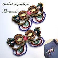 

2pc colorful Beaded butterfly patch for clothes DIY Fashion beads Badge Epaulets Shoulder Patch for Punk Coat Suit appliques