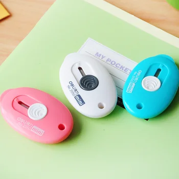 

[Deli] (3 Pieces/Lot) Cute Solid Color Mini Portable Utility Knife Paper Cutter With Keychain Hole High Quality No.2050
