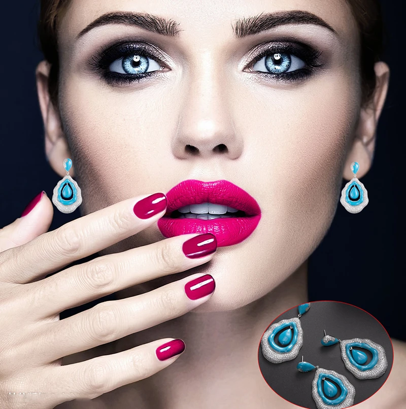 

Star Personality Exaggeration Drip Form Blue Long Necklace Sling Speed Bribe Oorbellen Big Fashion Earrings For Women Bohemian