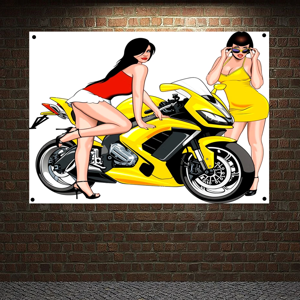 

Sexy Beauties Racer Biker Posters Decor Banners Motorcycle Female Model Posters Wall Art Moto Lady Nude Art Tapestry Painting B2
