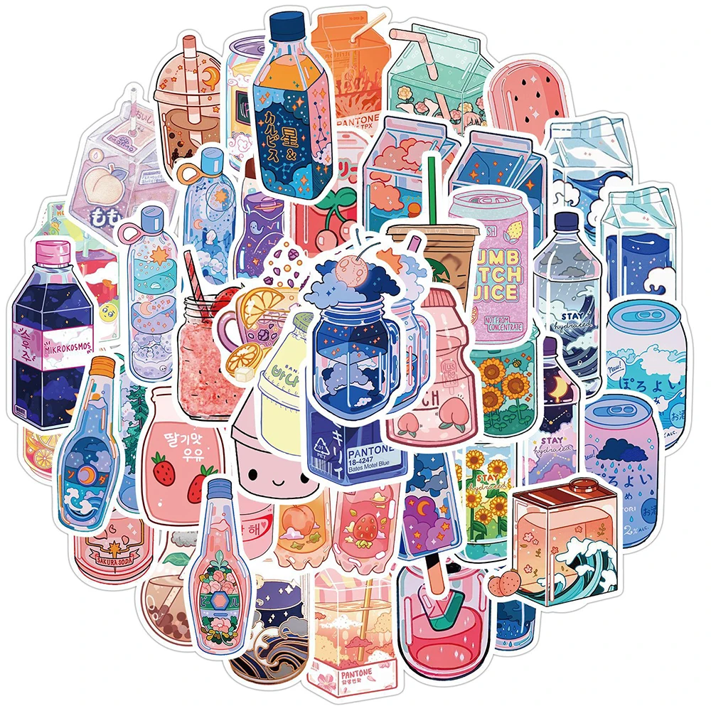 50PCS Cute Drink Anime Stickers Aesthetic Kawaii Laptop Guitar Luggage Fridge Phone Graffiti Sticker Decal Kid Classic Toys