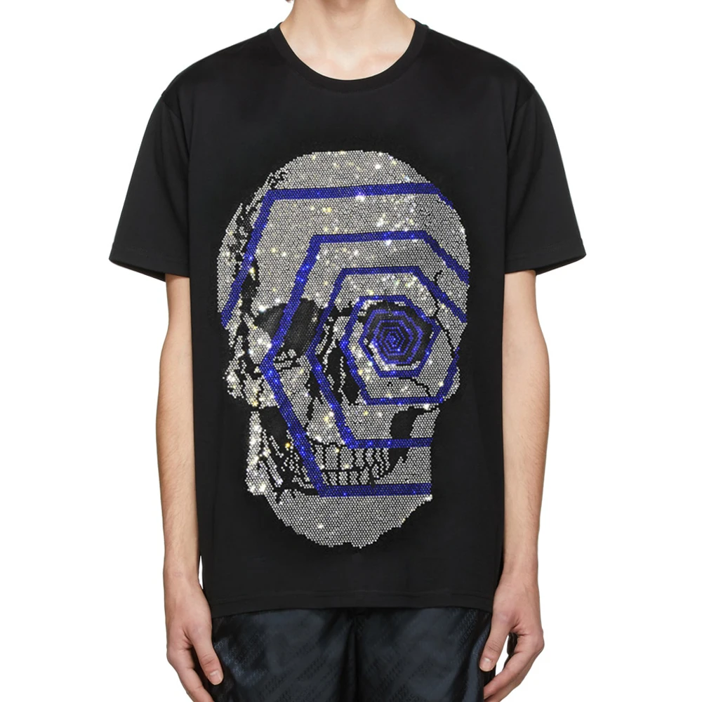 

PLEIN BEAR 2021 Summer New Retro T-shirt Men Garment Skull Letter Print Hip Hop 100% Cotton Tops Fashion Streetwear PB170139