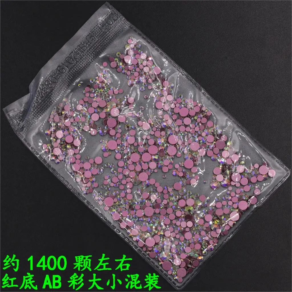 AB mix 1440 pcs ss3-ss20 manicure jewelry hot red bottom drill glass white AB color size mixed flat bottom rhinestone - Цвет: AB mix