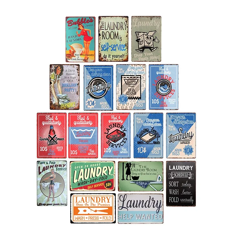 

Laundry Room Decor Plate 20x30cm Fifties Comic Style Retro Laundry Sign Wall Decor Metal Vintage Plaque Poster
