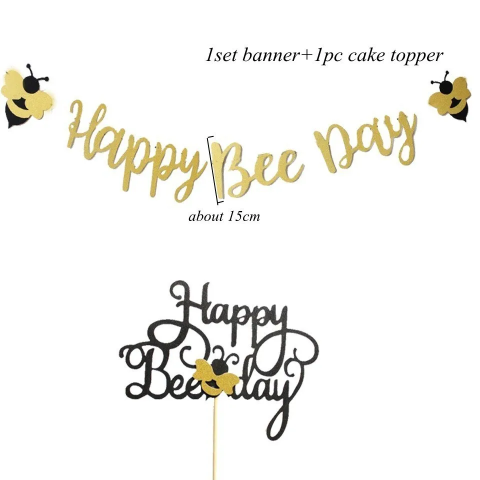 1 Набор шаров серии Honeybee пчела торт Топпер ребенок душ мама-пчела прекрасный бумажный Баннер Дети подарок Вечеринка по случаю Дня Рождения украшения - Цвет: Happy bee day set
