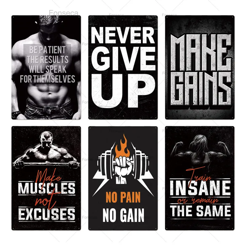 

Gym Sign Metal Poster Plaque Muscles Metal Tin Sign Wall Decor for Club Gym Garage Bedroom Decorative Iron Painting 20X30Cm