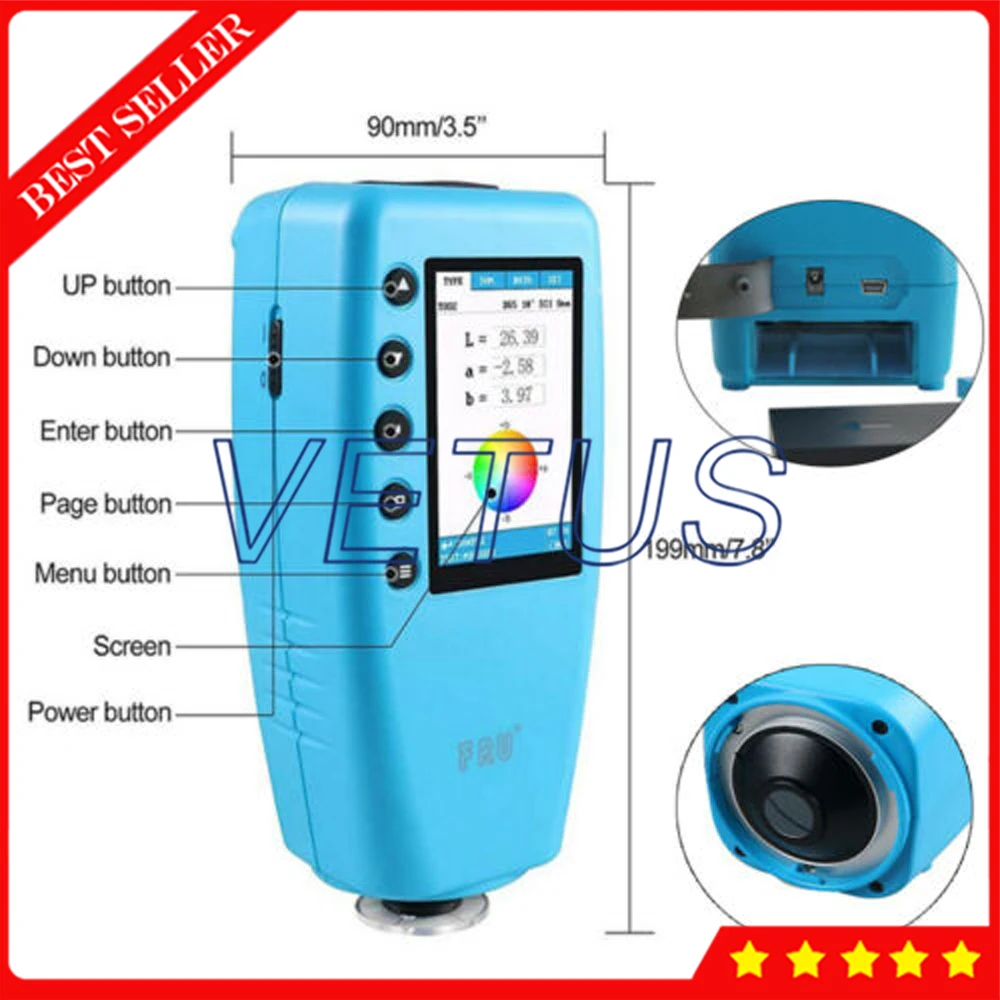 Handheld Spectrophotometer Color Meter Analyzer with Switchable Caliber 4mm and 8mm with Built-in Multiple Light Sources TFF Color Display 