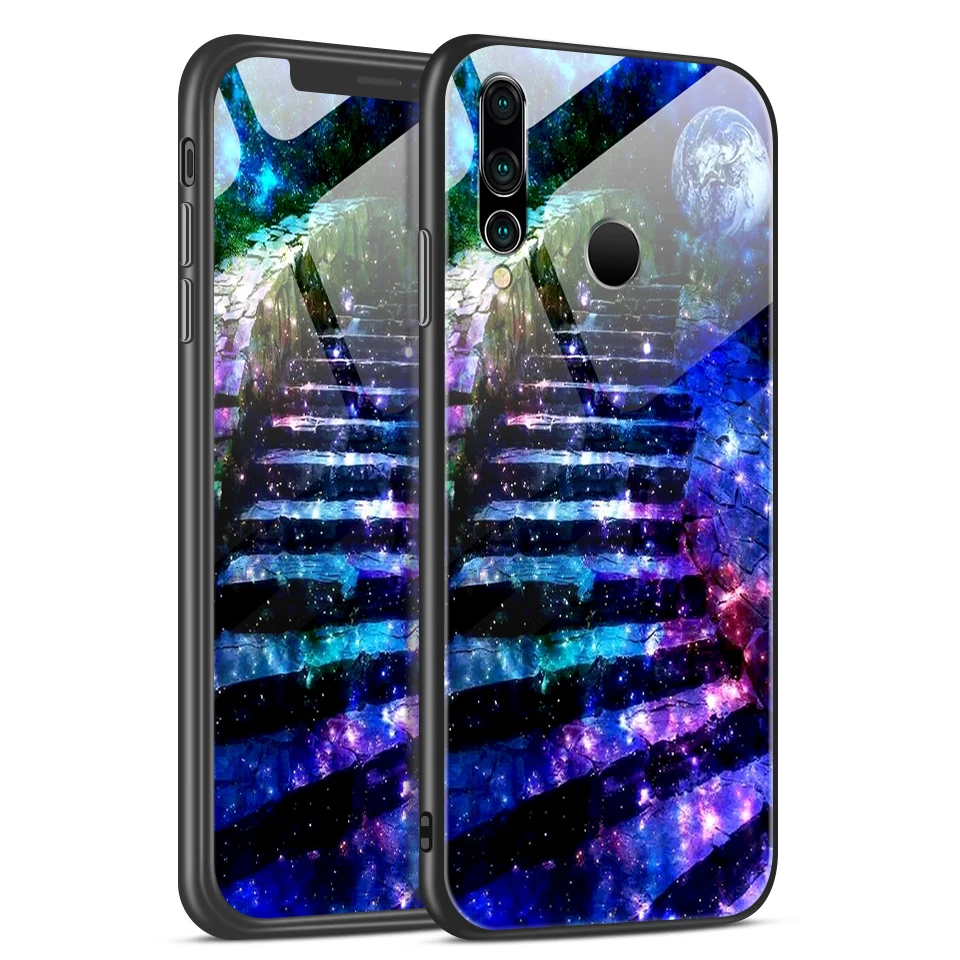 W351 Для Huawei NOVA 2 3 4 звездный узор из закаленного стекла Жесткий Чехол для Nova2 полная Защита задняя крышка Nova3 4 ТПУ ударопрочный корпус - Цвет: W351