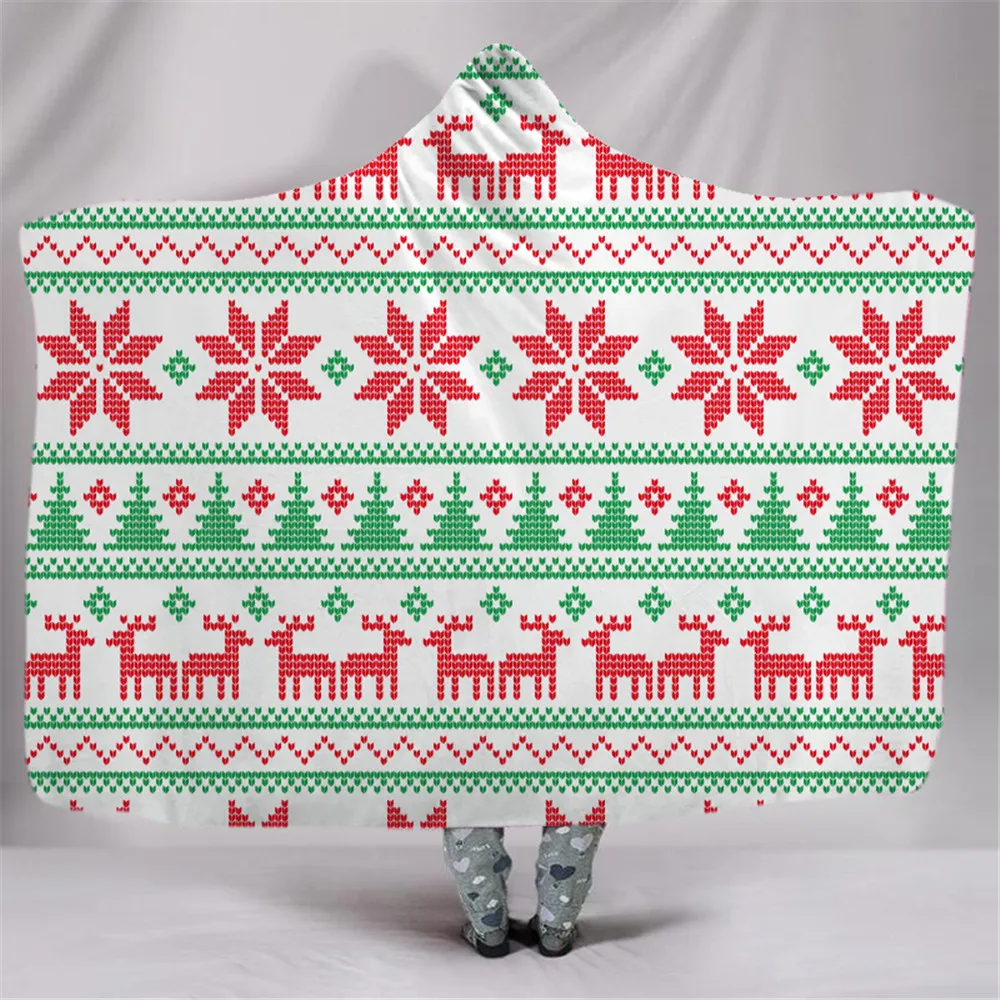 3D Merry Christmas одеяло с капюшоном супер теплый носимый плюшевый плед красочный снеговик подарок накидка с принтом балахон одеяло s - Цвет: 22