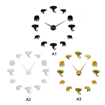 

Acrylic Mirror Elephant Wall Wall Clock Three-dimensional DIY Simple Decorative Wall Sticker Clock-Black
