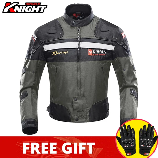 DUHAN Motorcycle Jacket Pants Suit Waterproof Racing Jacket Protective Motocross Lining Four Seasons Motorcycle Jacket Men S-3XL D-020 Gray Jacket