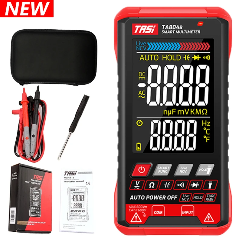 TASI TA804AB DIGITAL MULTIMETER Professional Auto Tester Multimeter HD Color Screen Ultrathin Intelligent OHM NCV Voltage Meter