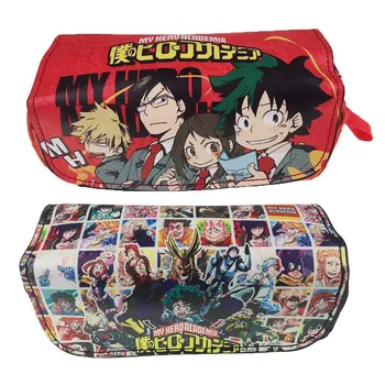 

My Hero Academic Anime Boku No Hero PU Long Pencil Bag Printing Pouch Double Zipper Case Student Gift Pen Bags Large Capacity