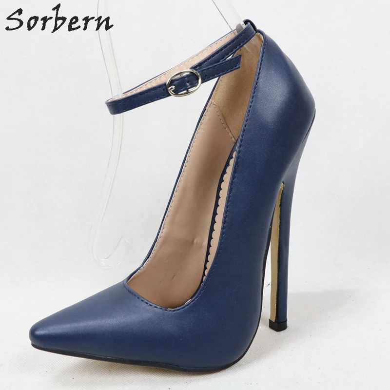 Sorbern/коричневый острый носок женские туфли лодочки обувь на высоком каблуке Дамская размера плюс 15 унисекс mary janes Фетиш 18 см стилет ремешок на щиколотке