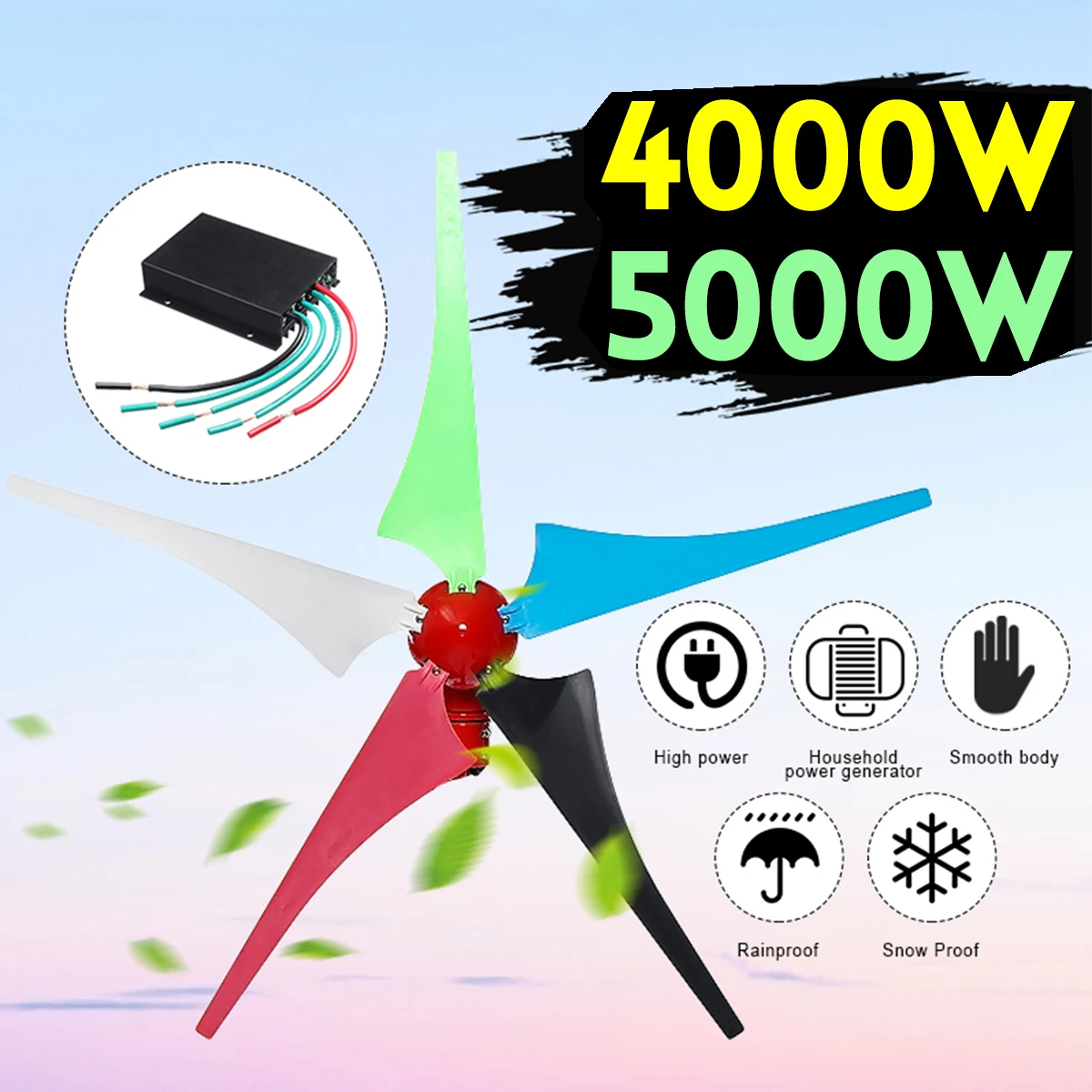

4000W/5000W Wind for Turbine Generator 5 Blade 12V/24V With Wind Controller Set 15 years Life Green Power Mounting Accessories