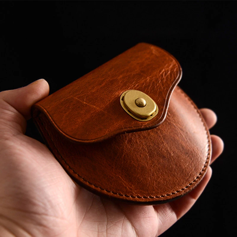 Monedero de cuero a mano para hombre y mujer, bolsa de piel de vaca primera capa, retro, mini bolso para auriculares, monedero| Monederos| - AliExpress