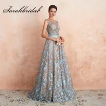 Романтичное синее вечернее платье, Длинные вечерние платья с круглым вырезом, с вышивкой из бисера, вечерние платья для выпускного вечера ручной работы SQS67360
