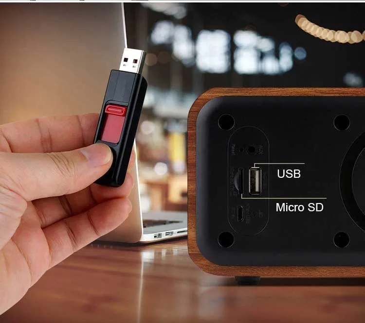 Беспроводной деревянный портативный Bluetooth динамик сабвуфер с FM радио и