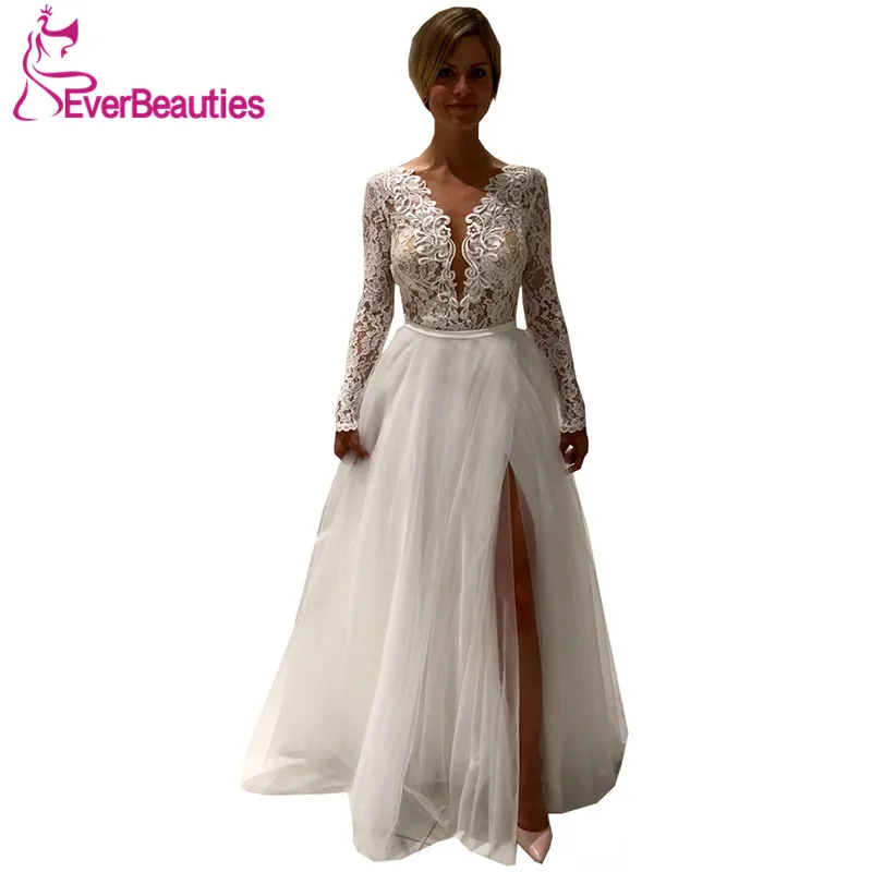 

Long Sleeves Wedding Dresses 2020 Robe De Mariee Tulle Appliques Side Split Bride Dress Wedding Gowns Vestidos De Noiva Doura
