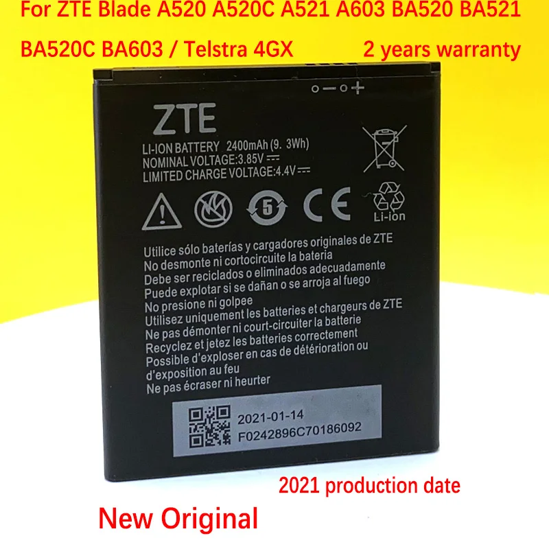 100% Оригинальный Батарея для ЖК-дисплея ZTE Blade A520 A521 BA520 A603 BA603 2400 мА/ч Li3824T44P4h716043