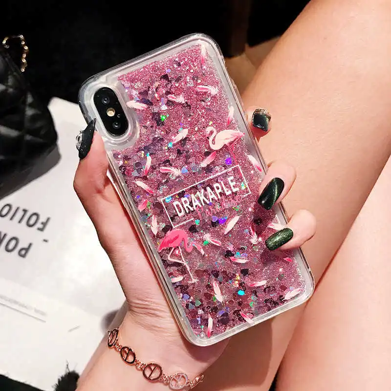 Quicksand Dynamic Liquid Nail Phone Case For Samsung Galaxy S10 S9 S8 S5 S6 S7 Edge Plus 5G S10E Note 10 Pro 9 8 5 4 3 TPU Cover - Цвет: Small flamingo