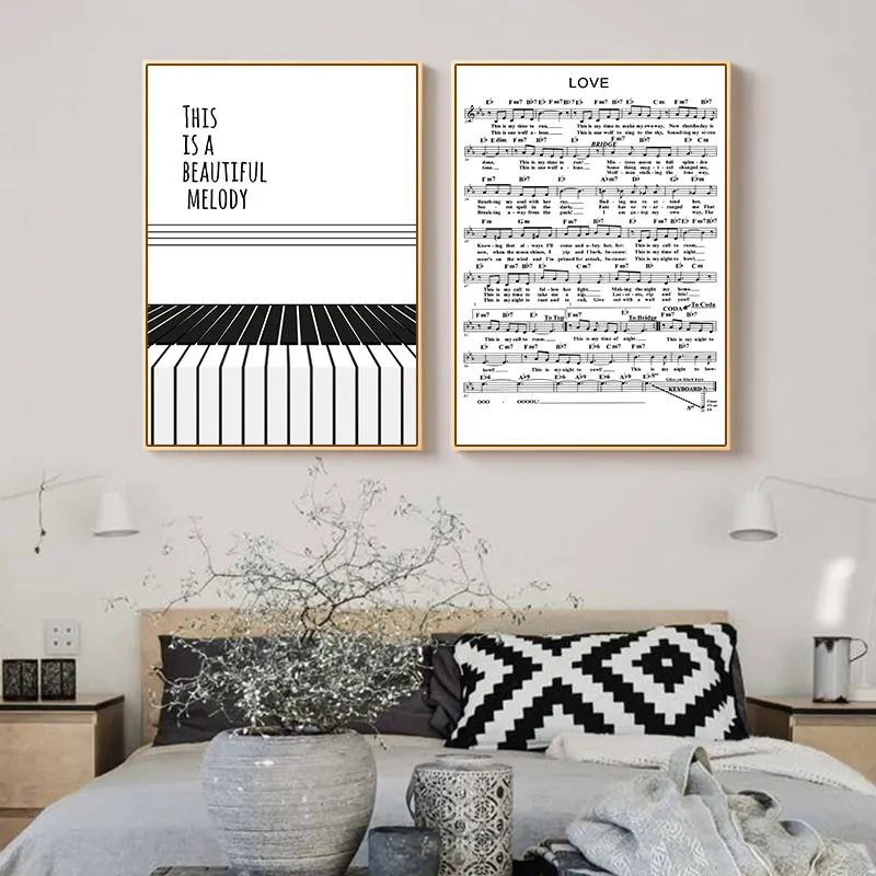 

Nordic Love Sheet Music Posters and Prints Inspirational Quote Canvas Wall Art Black and White Painting Pictures Home Room Decor