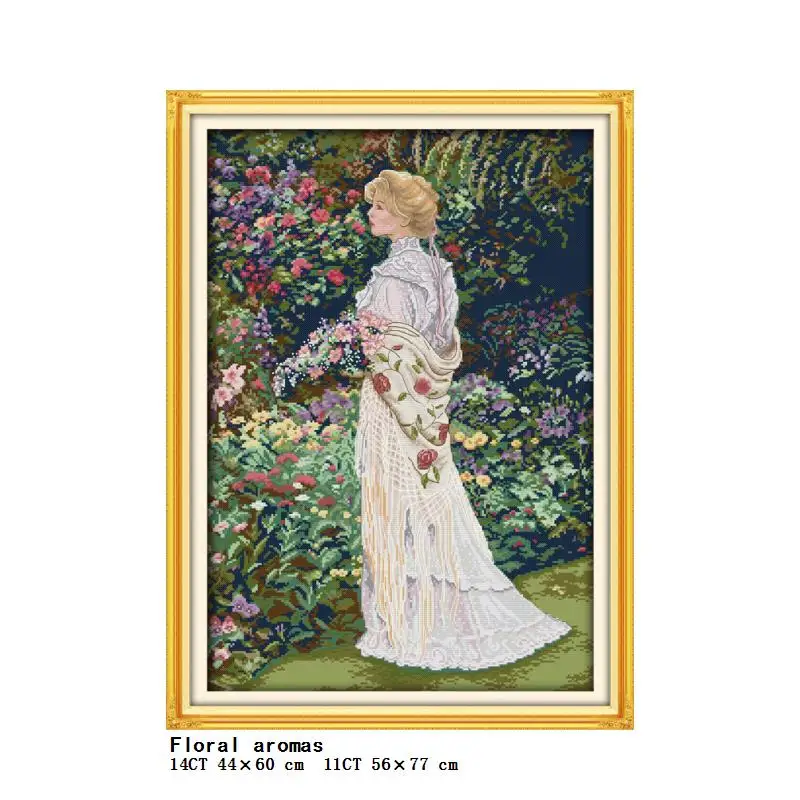 Garden picking the flower and smelling flower girl series count and stamping cross stitch 14CT11CT embroidery kit needlework kit cross stitch kit peony embroidery kit