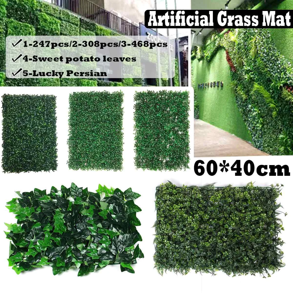 

1pc 40*60cm Artificial Grasses Plants Wall Fake Lawn Faux Hedge Mat Grass Leaf Blossom Artificial Foliage for Home Garden Decor