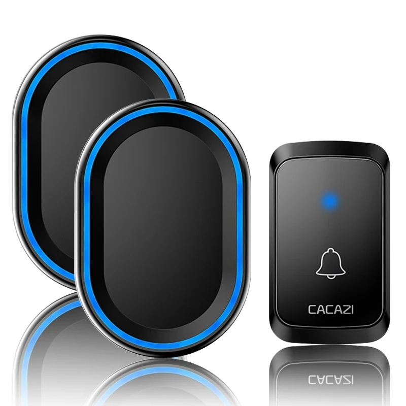 1 button 2 receiver Беспроводной дверной звонок CACAZI, водонепроницаемый 58 колокольчиков, дистанционный светодиодный светильник 300 м, домашний звонок, штепсельная вилка стандарта США и ЕС, кнопка 1, 2 аккумулятора, 1, 2 приемника - Цвет: 1 button 2 receiver